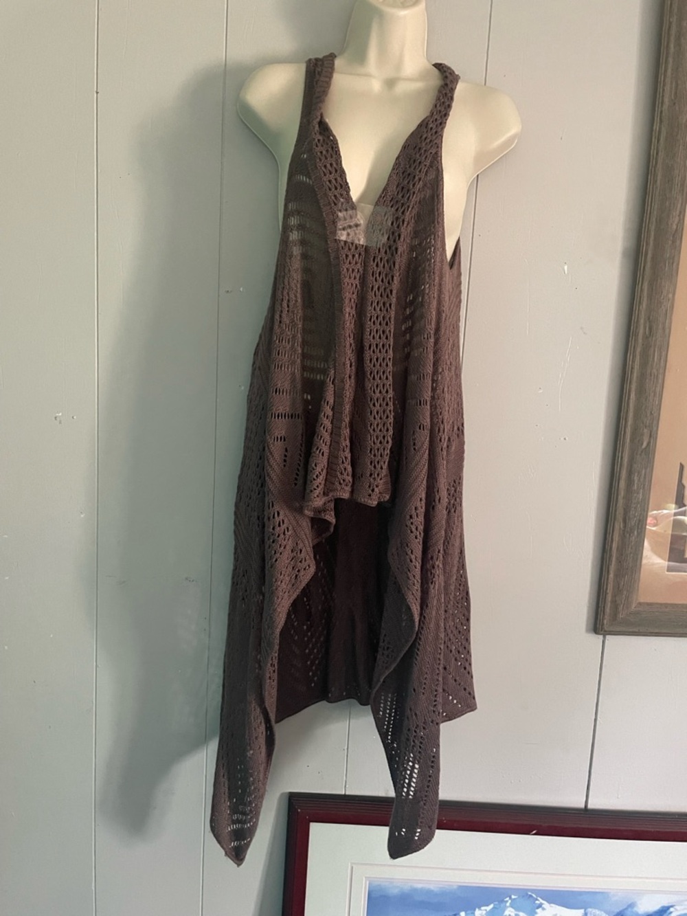 Maurices Brown Open-Knit Crochet Vest